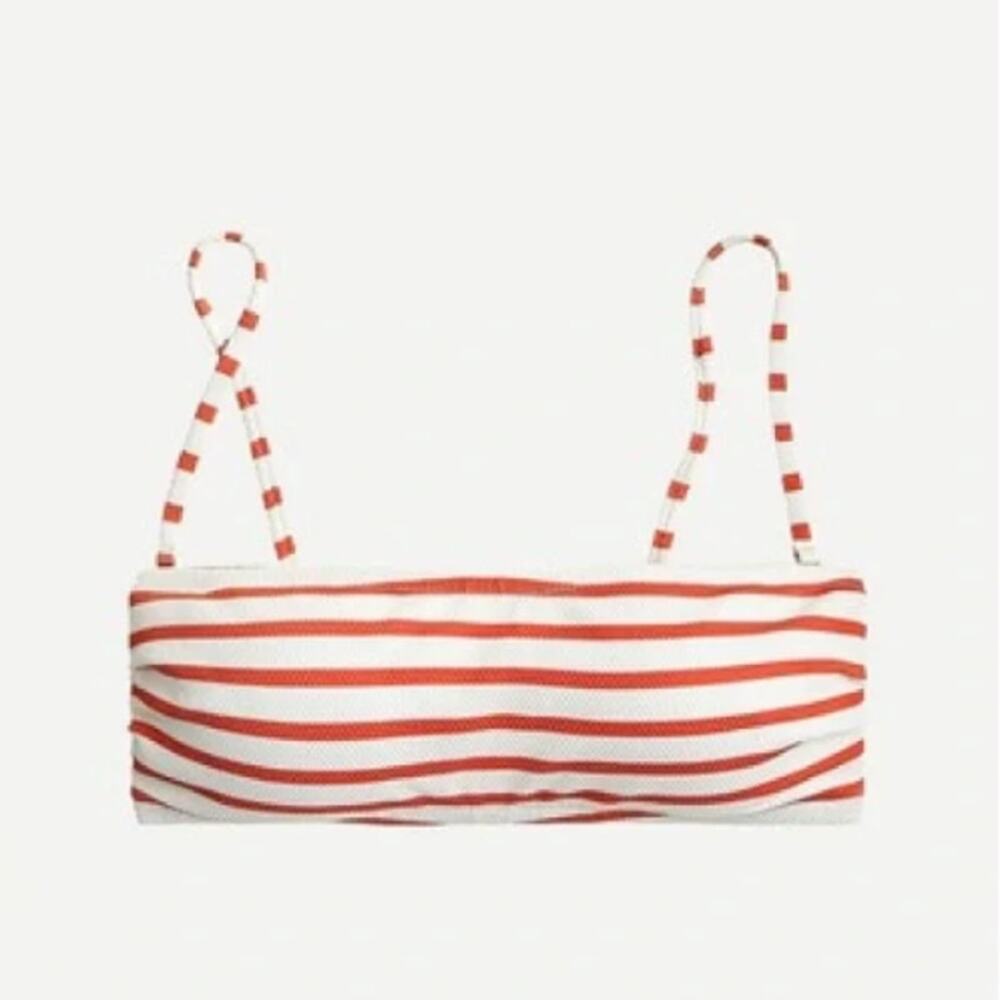 NWT J. Crew Bandeau Bikini Top in Coral Textured Stripe Size 2X
